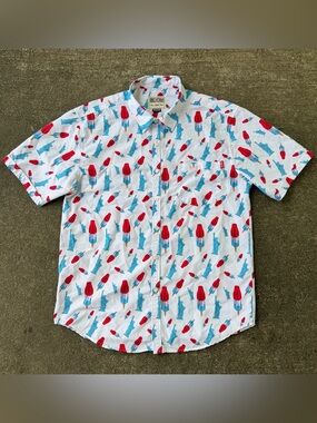 RSVLTS Bomb Pops & Freedom America Liberty Patriotic Button Up Shirt Medium READ